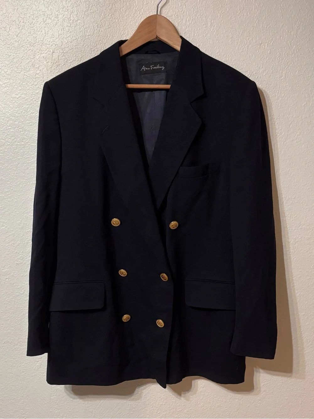 Vintage Ann Freedberg Wool Double Breasted Blazer Size 16